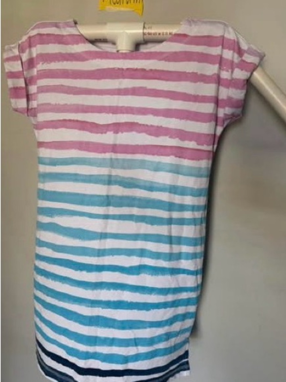 Womenโs Talbots Striped Short-Sleeve Dress Top - Pink & Blue in medium petite